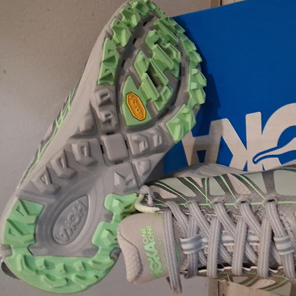 Hoka One Mafate Speed  Light Gray and Mint Running Shoes - Picture 5 of 6